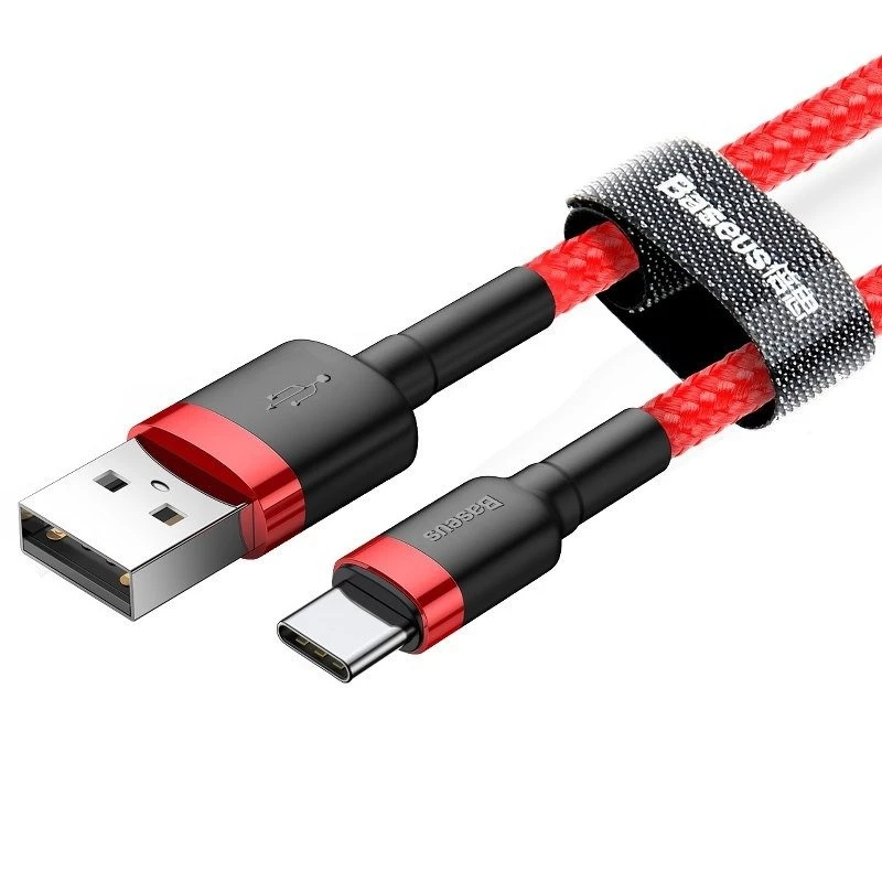 Kabel USB 2.0 A na USB-C Baseus CATKLF-B09 1m QC3.0 nylonowy pleciony czerwony, szybkie ładowanie i synchronizacja danych