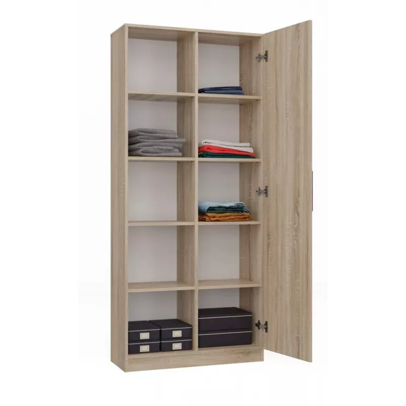 Regał biurowy Top e shop RD-80 SONOMA KPL, wykończenie dąb, 10 półek, 800×300×1820 mm, rama z płyty wiórowej