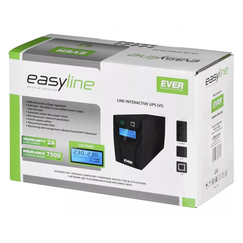 Ever EASYLINE 850 AVR USB Line-Interactive 0.85 kVA 480 W 2 gniazda AC