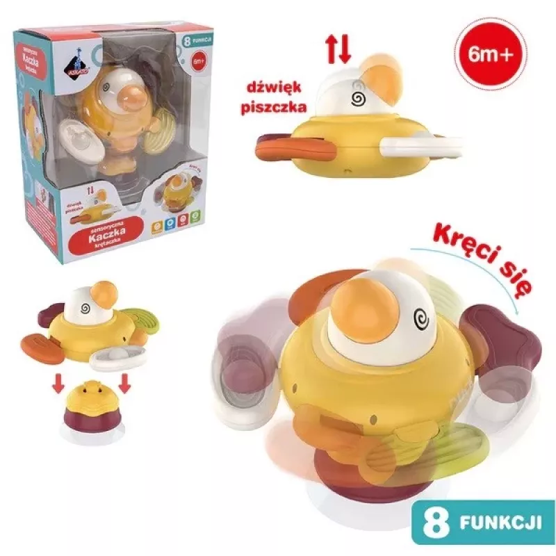 Pluszowa interaktywna sensoryczna kaczuszka Ascato 122946 — miękka faktura, kolorowy design