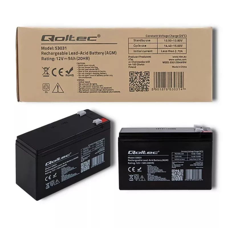 Akumulator do zasilacza awaryjnego QOLTEC 53031 12V 9Ah zielony, 152×94×65 mm, 2,35 kg