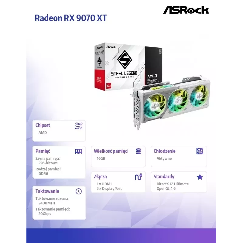 Karta graficzna ASRock Radeon RX 9070 XT SL 16G 16GB GDDR6 PCIe 5.0
