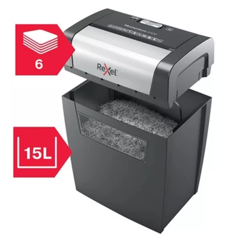 Rexel Momentum X406 niszczarka do papieru z cięciem krzyżowym P4, cięcie cząstkowe, 4 x 28 mm, 15 L, 125 arkuszy, 70 dB, przyciski