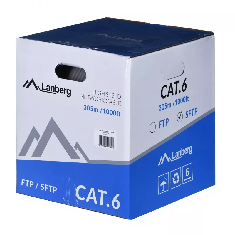 Kabel sieciowy LANBERG Cat6 SFTP LCS6-11CU-0305-S, 305 m, 23 AWG, szary, powłoka PVC