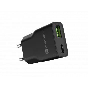 Zasilacz sieciowy NATEC Ribera NUC-2377 — 1×USB-A, 1×USB-C, 3 A