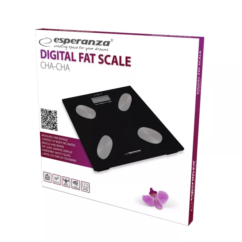 Elektroniczna waga osobista ESPERANZA EBS022K — cyfrowa waga diagnostyczna, hartowane szkło, 180 kg, BMI, pamięć 12 użytkowników