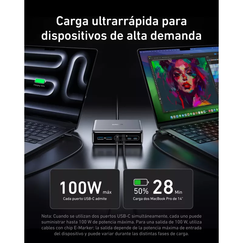 Ładowarka GeNPrime 200W GaN 4xUSB-C 2xUSB-A Czarna