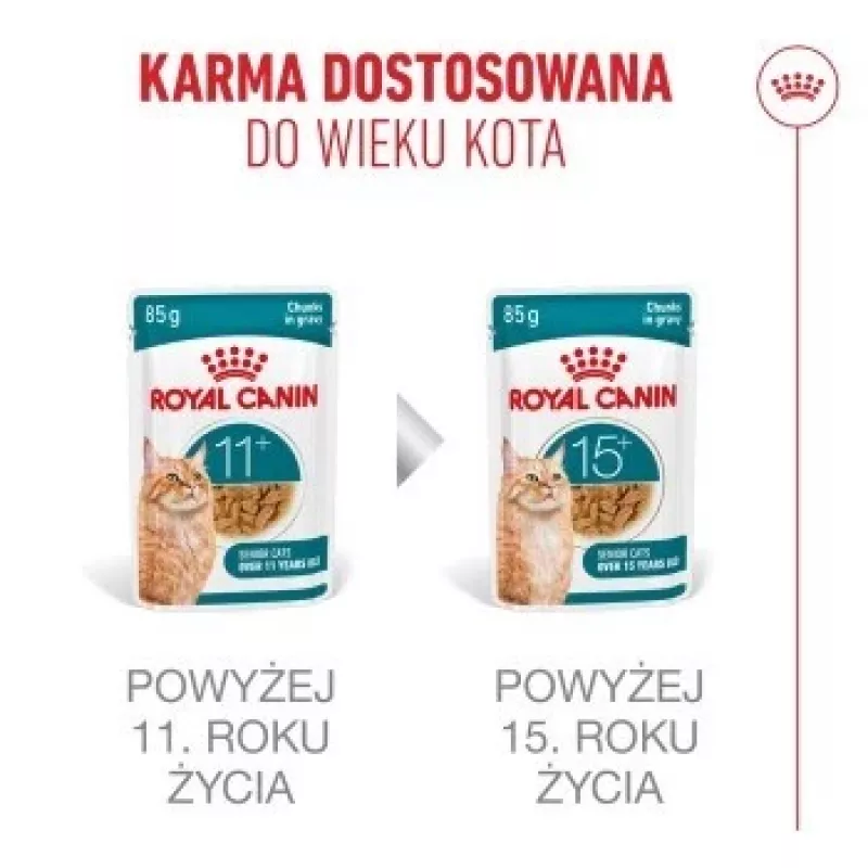 Mokra karma dla kota Royal Canin FHN Ageing 11+ Gravy 12×85 g – kompletne mokre tacki dla seniorów