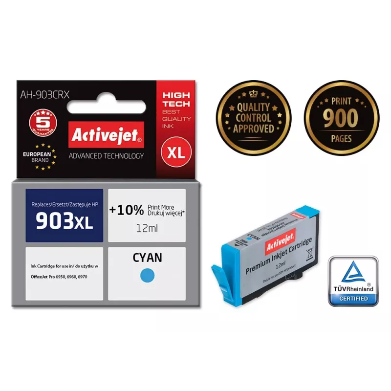 Activejet AH-903CRX Tusz (zamiennik HP 903XL T6M03AE; Premium; 12 ml; cyjan)
