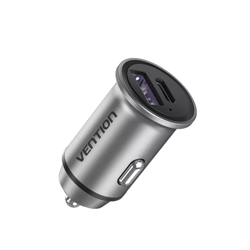 Ładowarka samochodowa Vention Two-Port USB A+A (30+30) Szary Mini Styl Aluminium