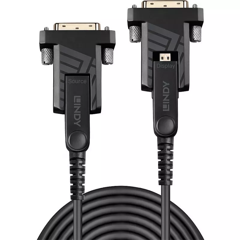 Lindy 10 m hybrydowy kabel światłowodowy Micro-HDMI 18G z odłączanymi złączami HDMI i DVI