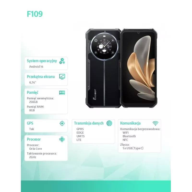 Smartphone FOSSiBOT F109 Czarny — kompaktowy smartfon, kolor: czarny