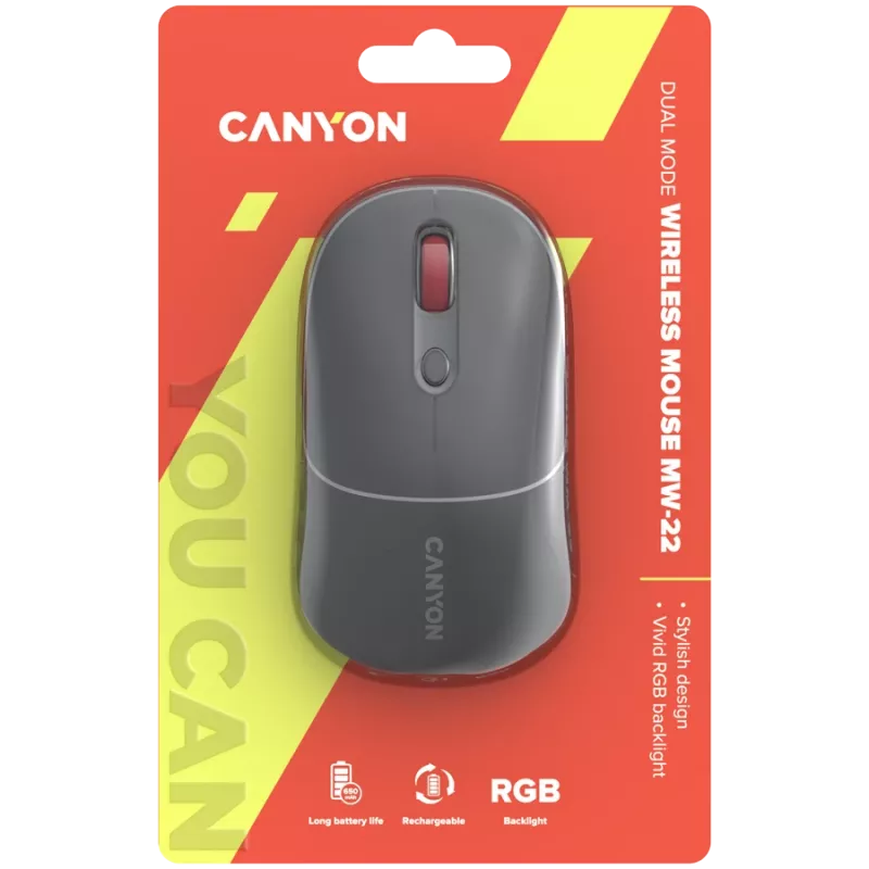 Canyon MW-22 2in1 RGB bezprzewodowa mysz - Szara - Bluetooth/RF - 1600 dpi - ładowalna