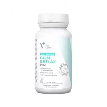 Suplement uspokajający VETEXPERT Calm&Relax Mini — 30 kapsułek dla małych psów i kotów, 100 g, bez cukru, bez glutenu