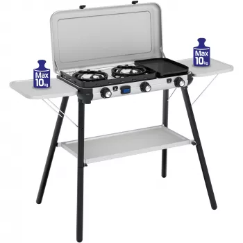 Camping Kitchen 2 Multi Cook Plus, kuchenka gazowa szara, 2 strefy gotowania 2x 1,8 kW + płyta grillowa 0,9 kW, model 2025