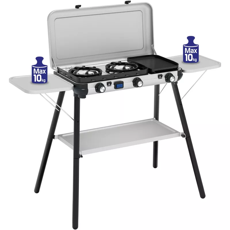 Camping Kitchen 2 Multi Cook Plus, kuchenka gazowa szara, 2 strefy gotowania 2x 1,8 kW + płyta grillowa 0,9 kW, model 2025