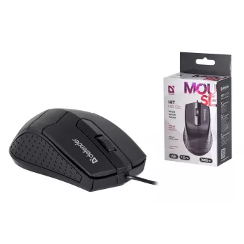 Optyczna mysz symetryczna DEFENDER HIT MB-530 — 1000 DPI, USB Type-A, czarna, przewód 1,5 m