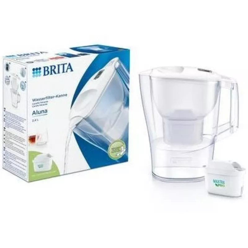 Dzbanek filtrujący wodę BRITA Aluna Transparent biały — 2,4 L całkowita / 1,4 L po filtracji, MAXTRA, można myć w zmywarce