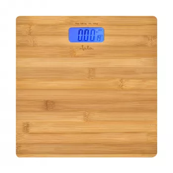 Elektroniczna waga osobista Jata HBAS1489 — maksymalne obciążenie 180 kg, dokładność 100 g, wyświetlacz LCD 10,2 cm, platforma bambusowa