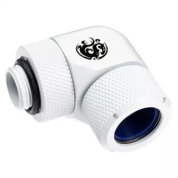 Złączka BitsPower BP-DWE90RMLA14 — mosiężna złączka obrotowa 90°, średnica 1,4 cm, biała