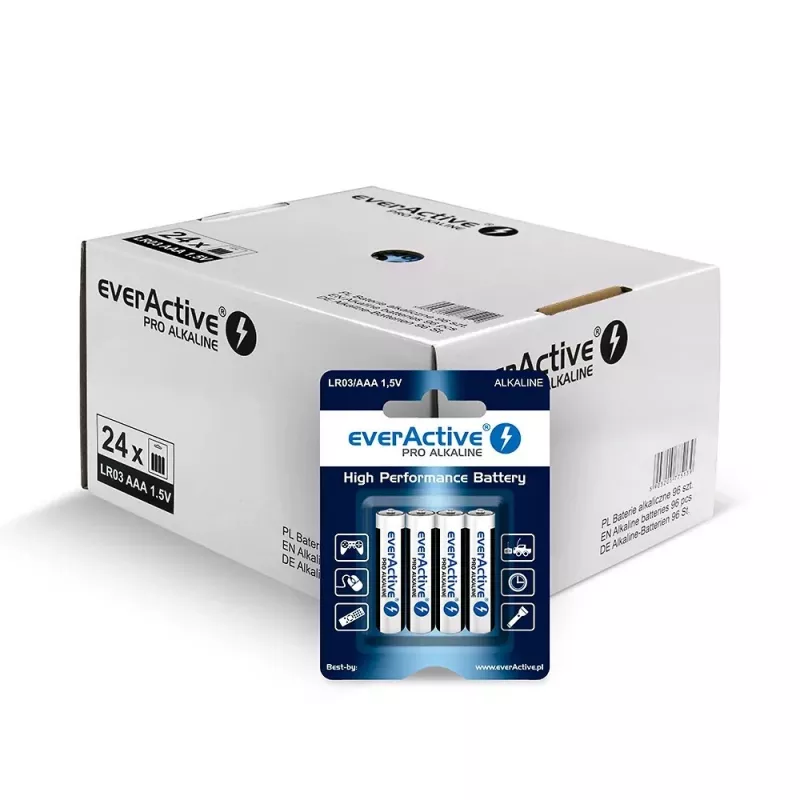 Alkaliczne baterie everActive AAA LR034BLPADIS — opakowanie 96 szt.
