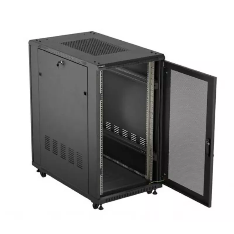 19-calowa szafa rack LANBERG FF01-6022-23B, 22U, 600×1000 mm, czarna, drzwi perforowane