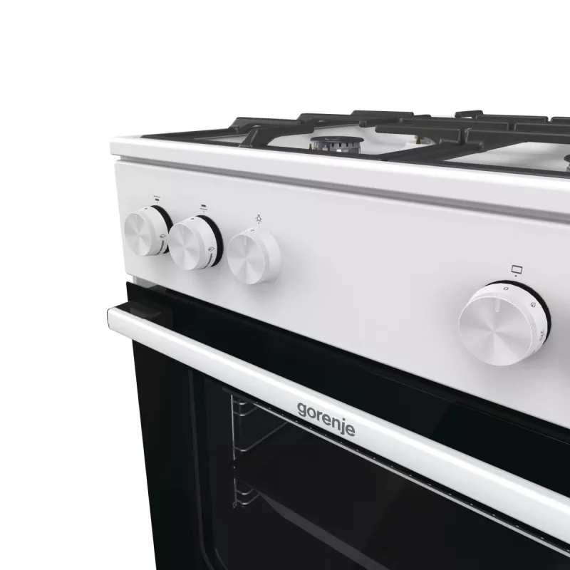 Wolnostojąca kuchenka gazowa Gorenje GG6A10WFFM, biała, płyta 4-palnikowa, piekarnik gazowy 72 L, przednie pokrętła sterujące