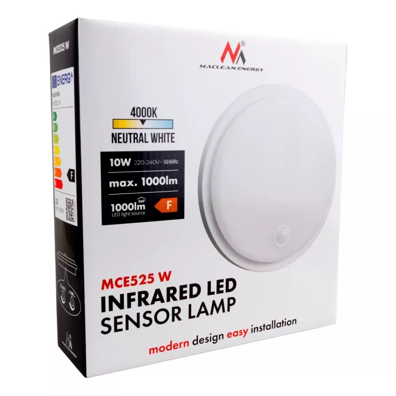Lampa LED z czujnikiem PIR MACLEAN MCE525 W — zewnętrzna oprawa LED z czujnikiem ruchu