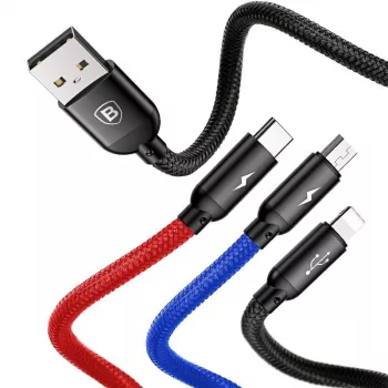 Kabel USB BASEUS Colorfone CAMLT-BSY01 1,2 m USB A 3 x USB C Czarny, Czerwony, Niebieski