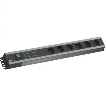 Jednostka dystrybucji zasilania Bachmann 300.012, PDU Basic, 6 gniazd AC, 2U, kabel 2 m, Czarny/Szary