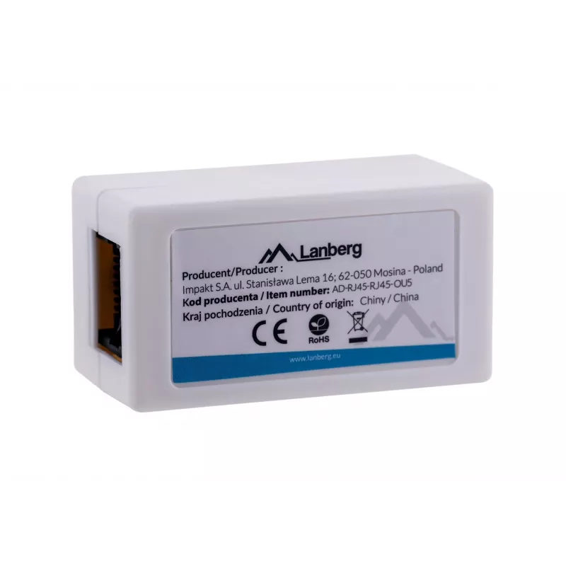Przejściówka LANBERG RJ-45 na RJ-45, żeński-żeński, U/UTP Cat5e, biały