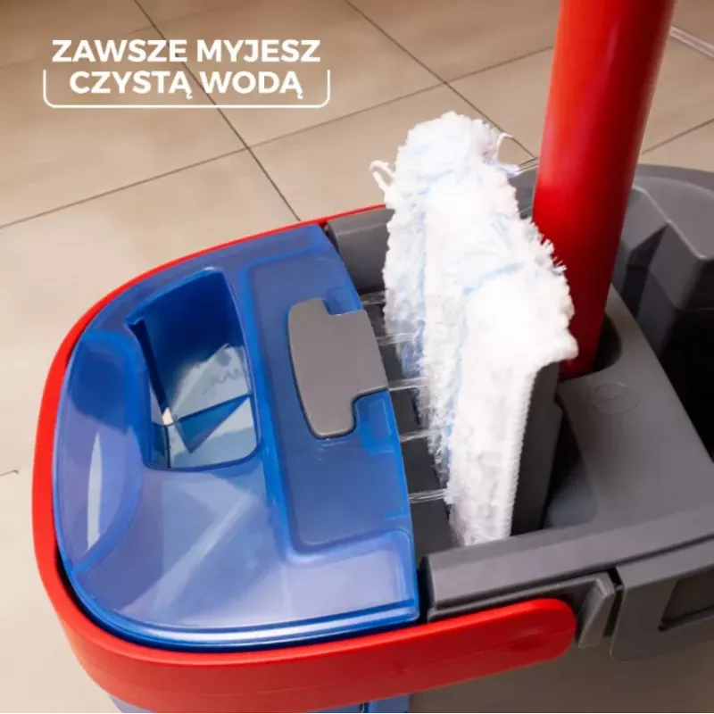 Mop VILEDA Microfibre 1200 ml na mokro, obrotowa głowica 360°, drążek 140,5 cm, zdejmowana głowica do prania w pralce