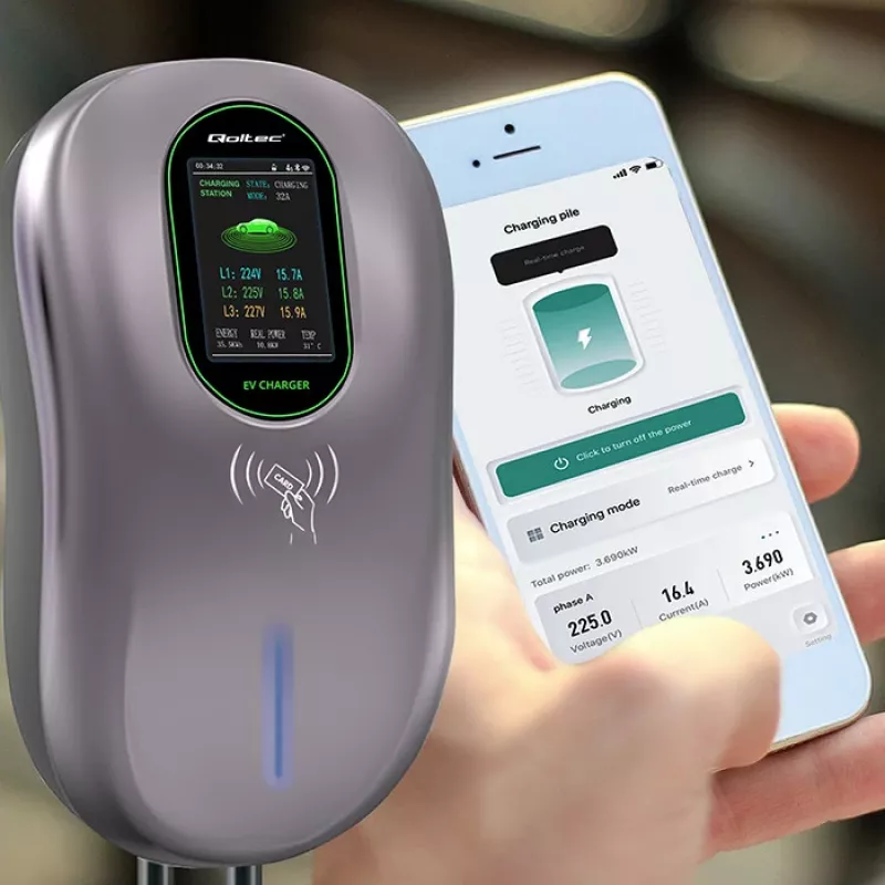 Stacja ładowania EV QOLTEC 52430 22 kW Wi‑Fi RFID 3‑fazowa, 32 A, Typ 2, IP54