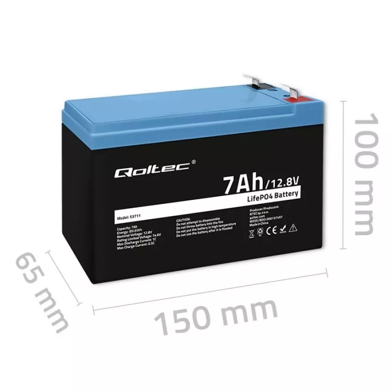 Akumulator LiFePO4 12,8V 7Ah, 89,6Wh, BMS
