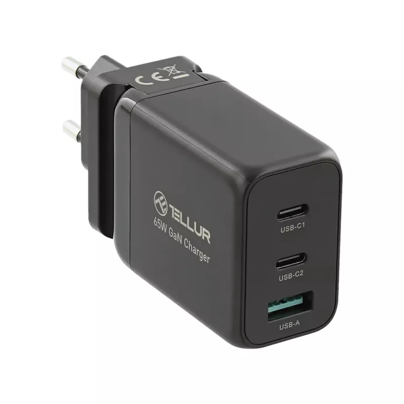 Ładowarka sieciowa Tellur TLL151451 65W, 3-portowa (2x USB-C, 1x USB-A)