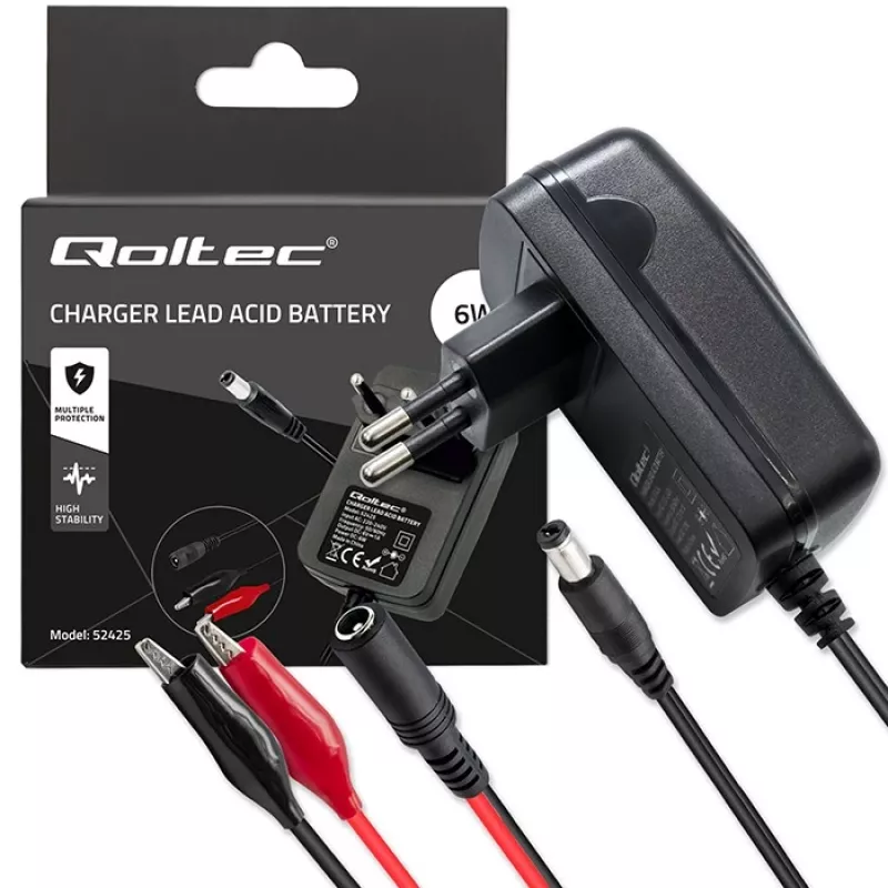 Ładowarka do akumulatorów QOLTEC Charger AGM GEL STD 6V 1A do akumulatorów kwasowo-ołowiowych 6V, AGM i żelowych