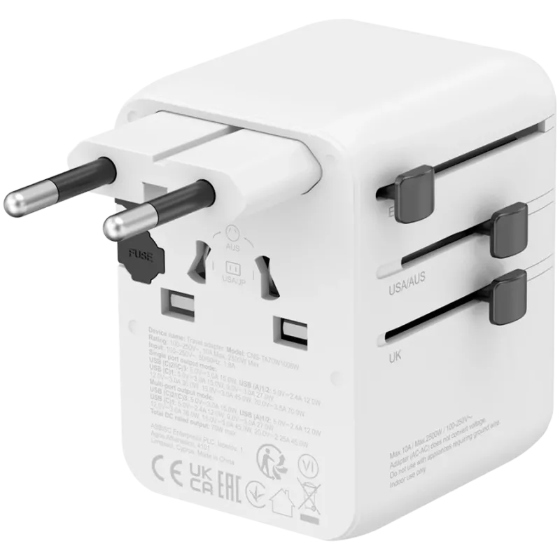 Adapter podróżny CANYON OnTour 70 EU/UK/US/AUS 70W Biały