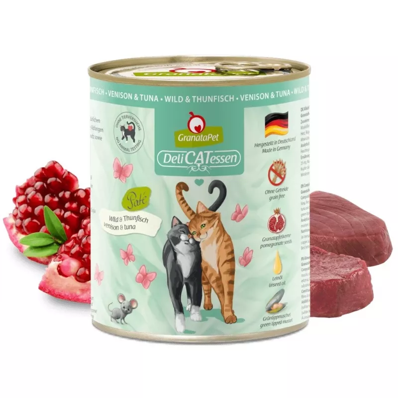 Mokra karma dla kotów Fox4Pets DeliCATessen Game and Tuna 800 g — dziczyzna i tuńczyk, dla kotów dorosłych, karma pełnoporcjowa, bezglutenowa i bezsojowa