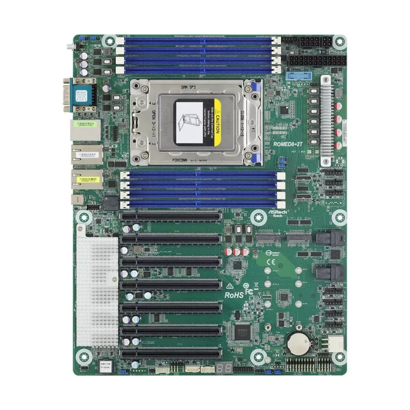 Płyta główna ASRock ROMED8-2T ATX dla AMD EPYC LGA 4094, 8× DDR4 DIMM, Octa‑channel, 2× M.2, 8× SATA III, 10GbE, 3× RJ‑45