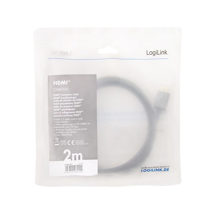 Kabel LogiLink CHA0101 HDMI AV czarno-szary 2m HDMI na wtyki HDMI