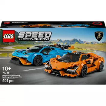 Klocki konstrukcyjne LEGO Speed Champions zestaw 77238 — Lamborghini Revuelto & Huracán STO, 607 elementów, 2 minifigurki, zalecany wiek 10+