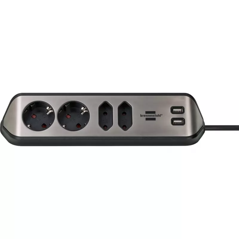 Brennenstuhl estilo Eck-Steckdosenleiste 4-fach, schwarz 2x Schutzkontakt-Steckdosen, 2x Euro-Steckdosen, inkl. USB-Ladefunktion