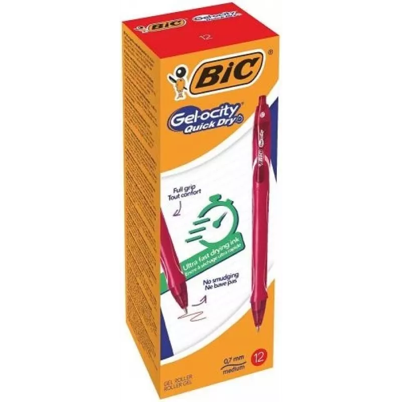 BIC Gell Pen Gelocity QUICK DRY Czerwony, Opakowanie 12 szt. 494671