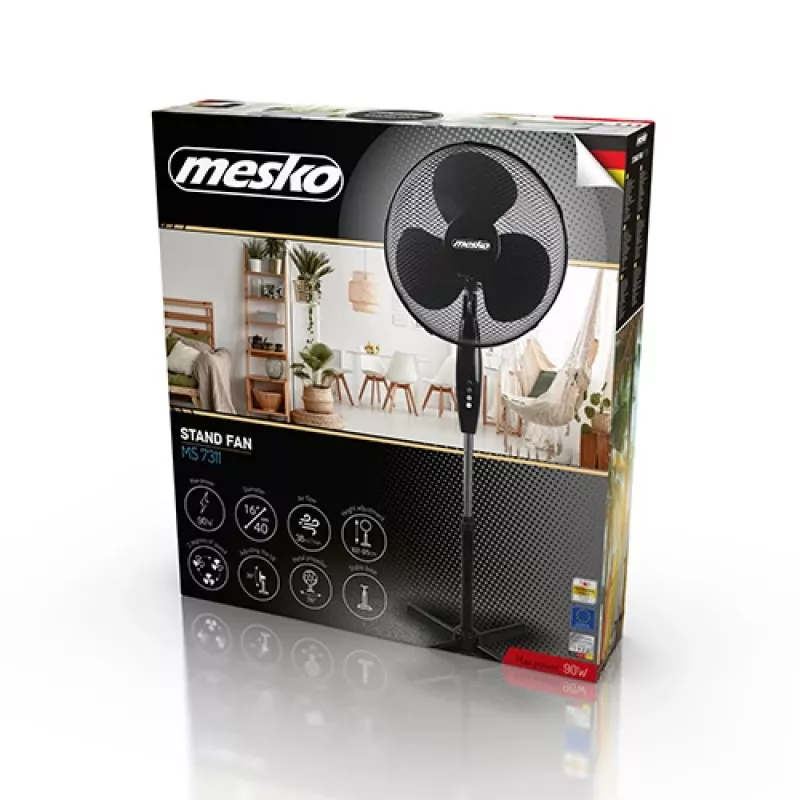 Mesko | Wentylator | MS 7311 | Wentylator stojący | Czarny | Średnica 40 cm | Liczba prędkości 3 | Oscylacja | 45 W