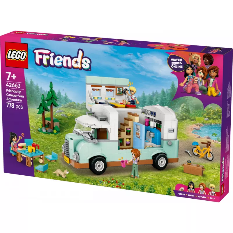 Zestaw LEGO Motor Home 42663 — kamper LEGO Friends, 778 elementów, 3 minilaleczki, od 7 lat
