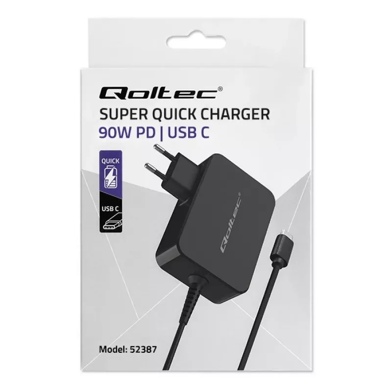 Zasilacz sieciowy GaN QOLTEC 52387 90W 1x USB‑C 5–20V