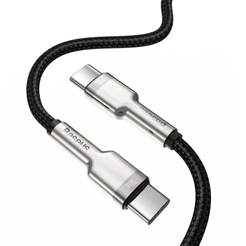 Kabel USB‑C do USB‑C Baseus Cafule Metal — 2 m, ładowanie 100 W, USB 2.0 (480 Mbps), styki ocynkowane, czarny