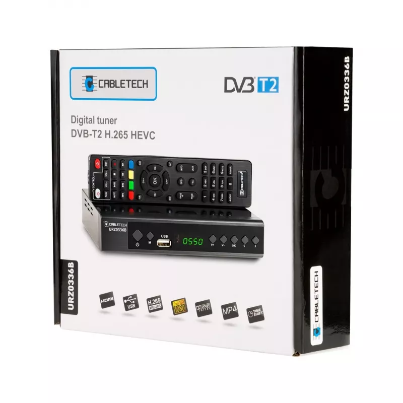 Cyfrowy odbiornik telewizyjny Cabletech URZ0336C DVB-T/T2 H.265 naziemny tuner, 470–862 MHz, 1 tuner, HDMI, USB, SCART