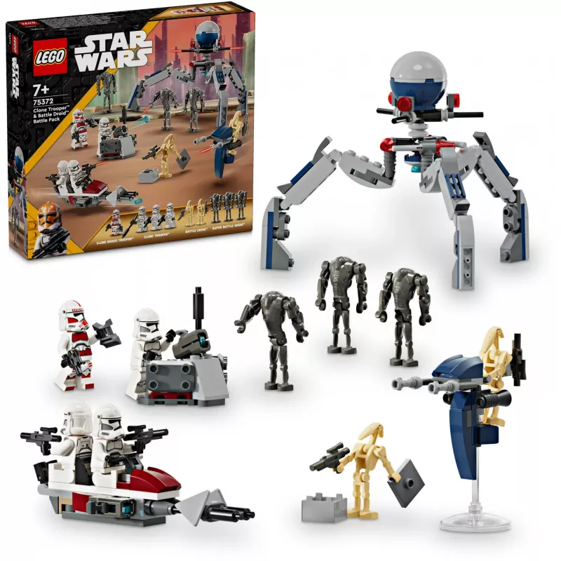 LEGO Star Wars Clone Trooper & Battle Droid Battle Pack Building Toys for Kids with Speeder Bike Vehicle 4 Minifigures and 5 figurki Gifts for Boys