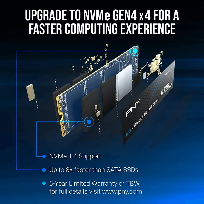 SSD PNY CS2241 M.2 NVMe PCIe 4.0 1TB — Odczyt 5100 MB/s, Zapis 3200 MB/s